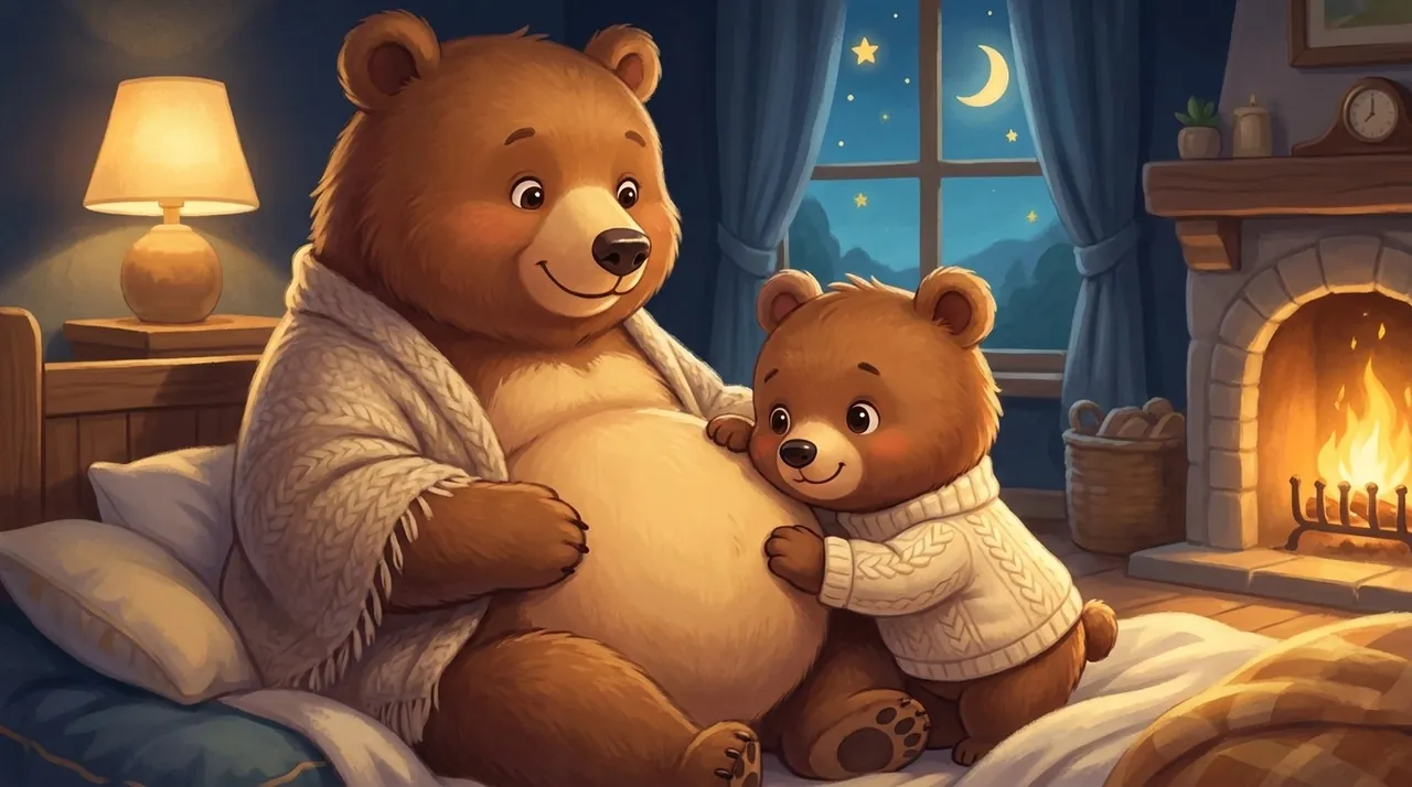 A child tenderly places a hand on their mom's rounded belly, in soft light.