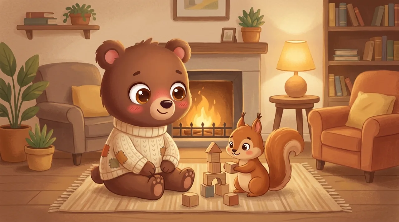 Deux petits personnages assis à une table qui attendent chacun leur tour devant un sablier, leur parent à côté dans une lumière douce.