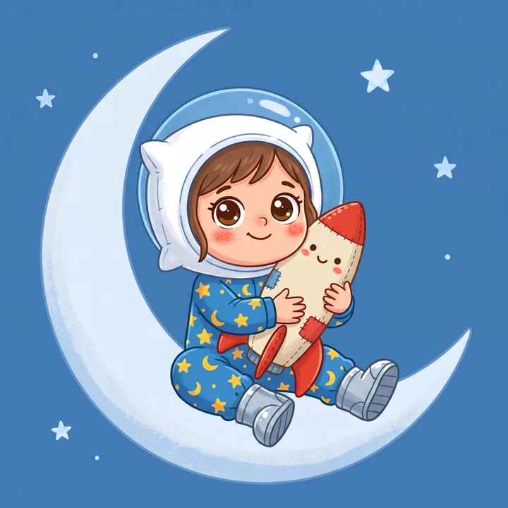 Illustration Tilibou · Nova la petite astronaute assise sur un croissant de lune