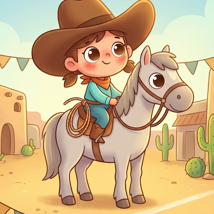Illustration Tilibou · Cassie la cowgirl et son poney Tornado