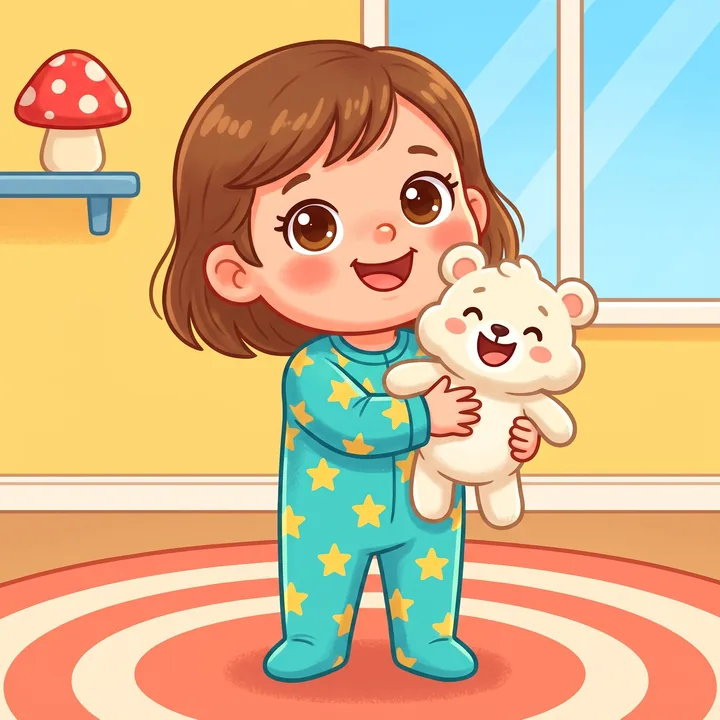 Illustration Tilibou · Emma serre Mochi son doudou dans sa chambre