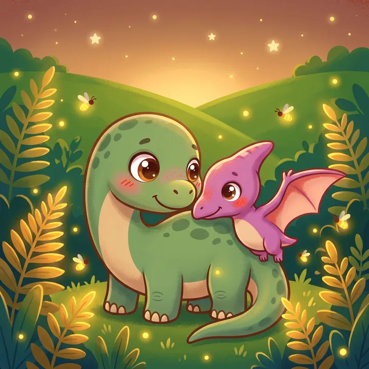 Illustration Tilibou · Otto le petit diplodocus et son amie Pia dans la Vallée Ronde