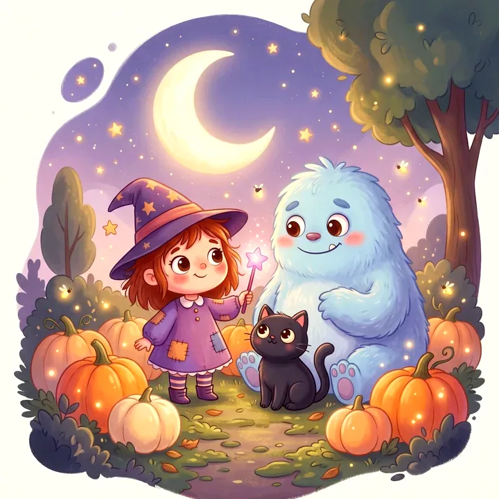 Illustration Tilibou · une citrouille souriante un soir d'Halloween