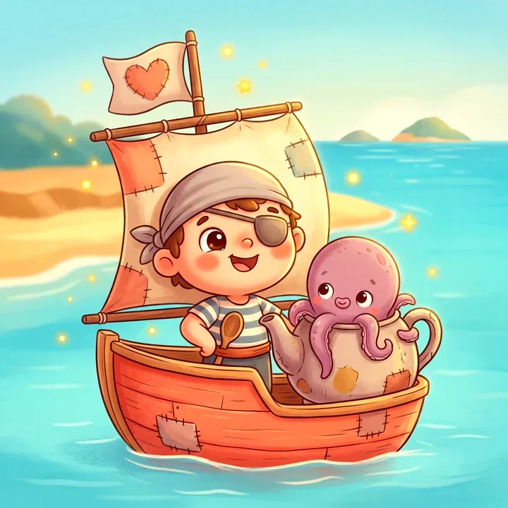 Illustration Tilibou · Tom le Pirate et son équipage sur l'océan